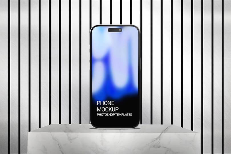 Photoshop Realistic iPhone Mockup On Marble Podium