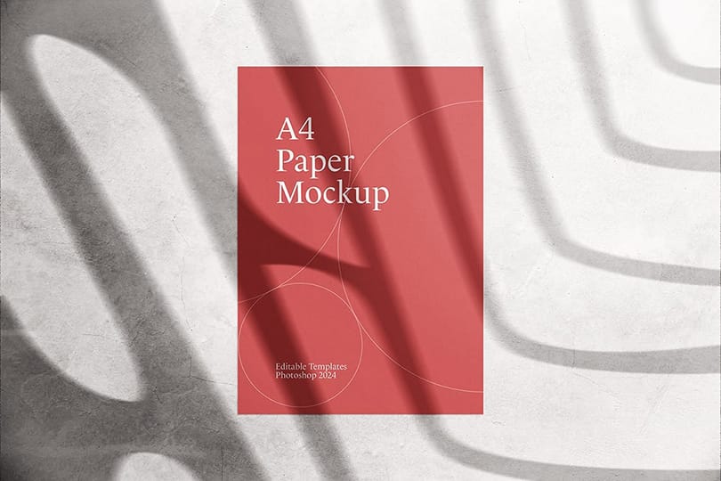 Red A4 Poster Mockup with Shadow Overlay