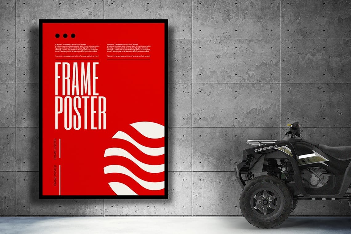 Red Frame Poster Mockup with Quad Bike