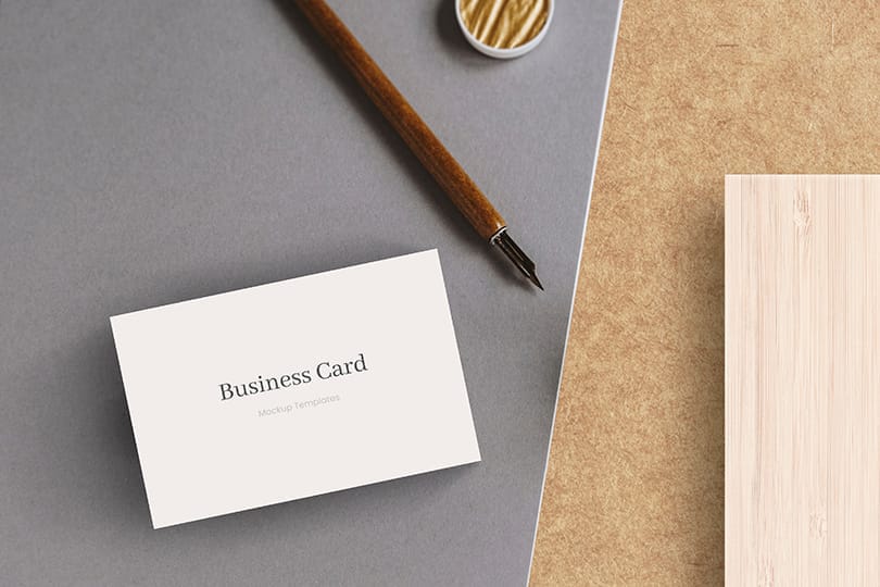 Simple White Business Card Mockup with Office Signature Pen