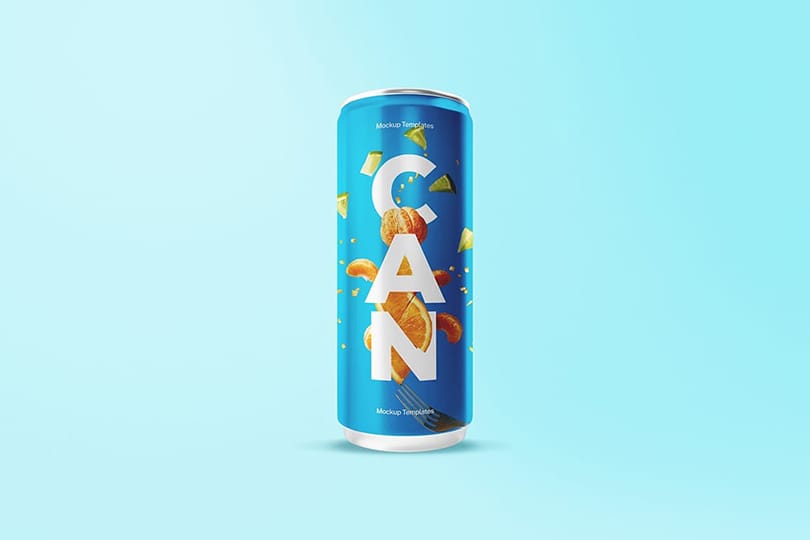 Standing Fresh Soda Can Mockup with Blue Color