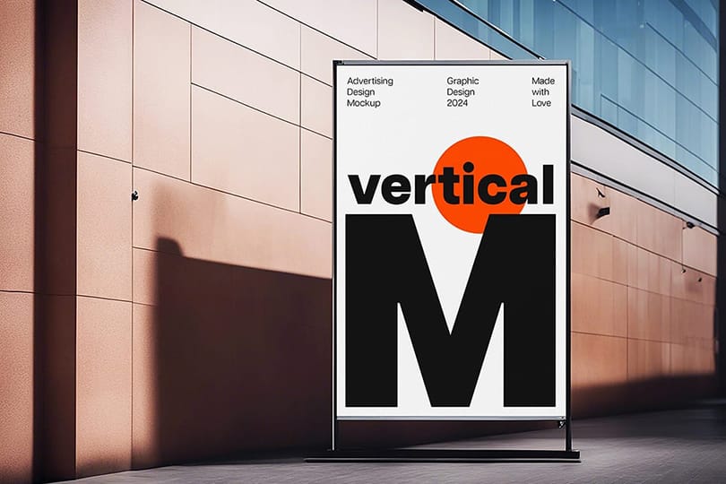 Standing Vertical Billboard Mockup on Street