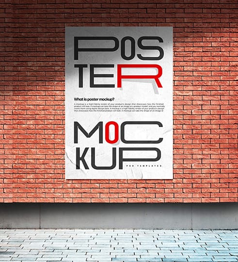 Photoshop Street Poster Mockup on Brick Wall