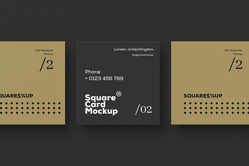 Photoshop Three Black Square Card Mockup Scene