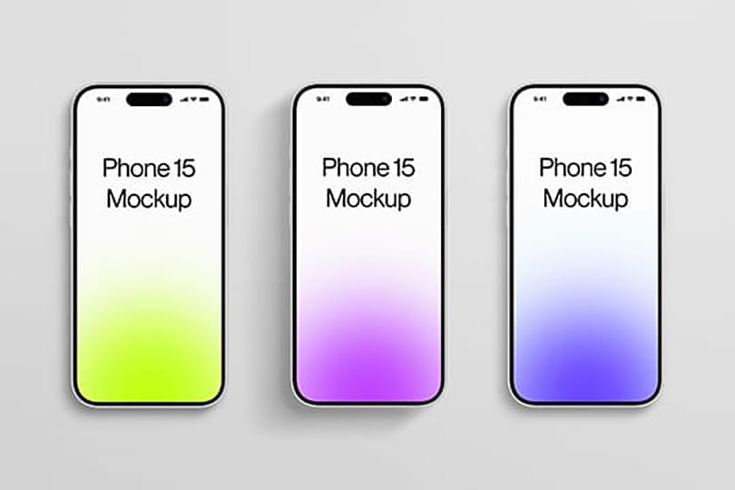 Photoshop Three Phone 15 Pro Mockup on Gray Background