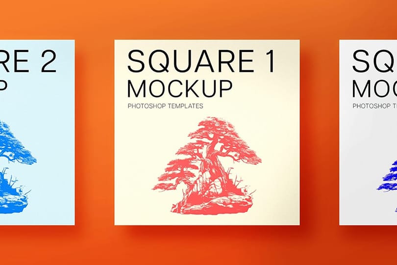 Photoshop Three Square Mockup On Orange Background