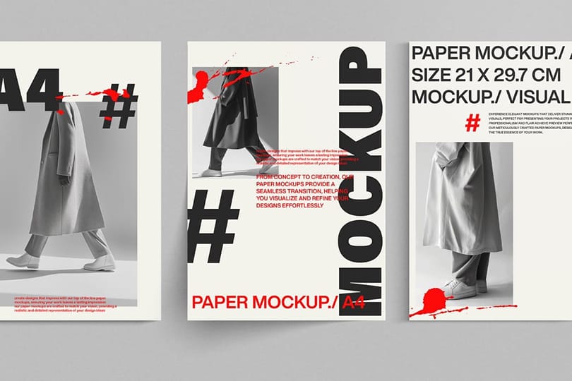 Photoshop Triple Scene Paper Mockup