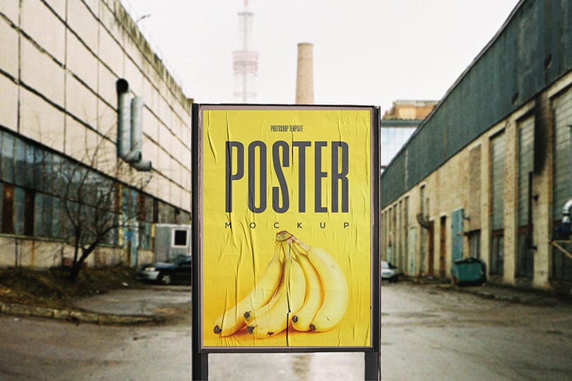 Urban Wrinkled Billboard Poster Mockup