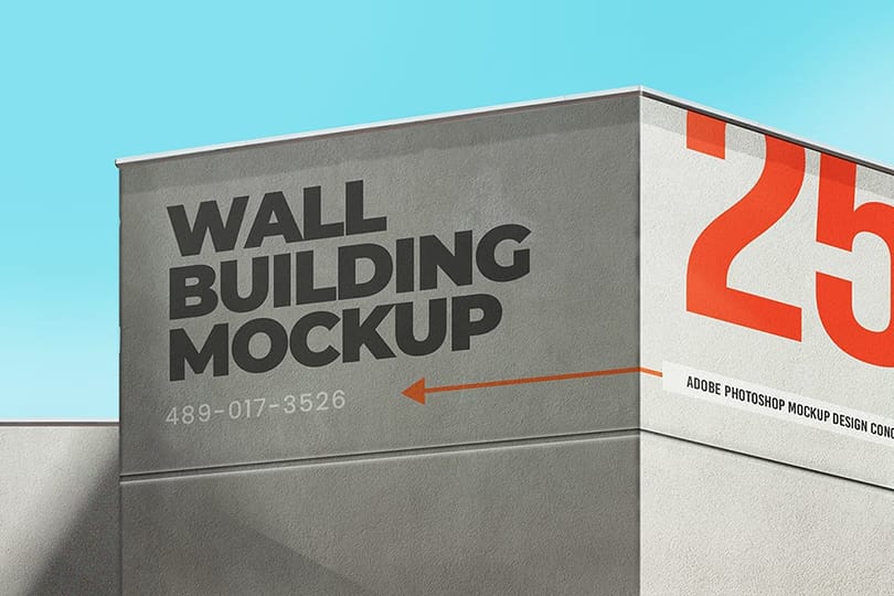 Wall Building Mockup on Blue Sky