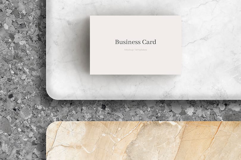 White Business Card Mockup Lay on Marble Plate