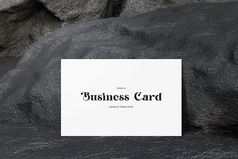 White Business Card Mockup Lean On Textured Stone