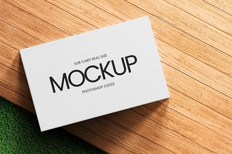 White Business Card Mockup On Wood Ground