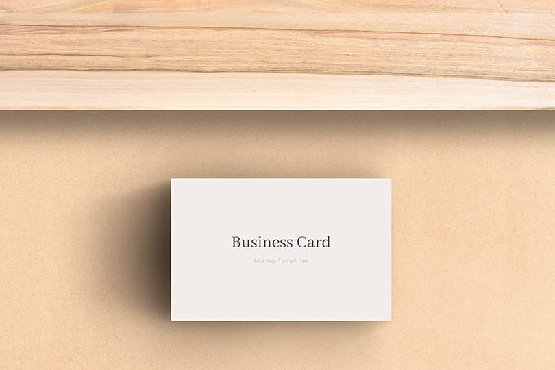 White Business Card Mockup with Wood Background