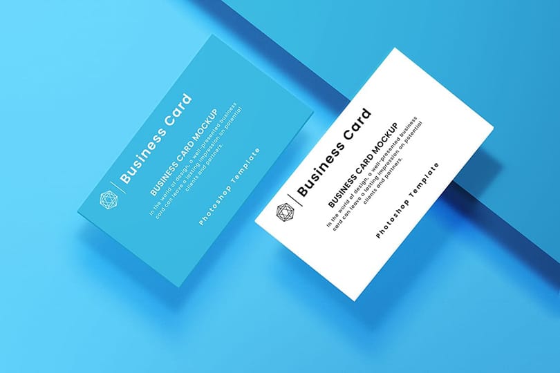 White Business Card On Blue Surface