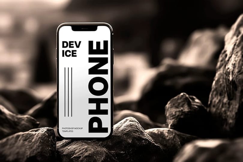 Photoshop Device Phone Mockup Stand on Stone