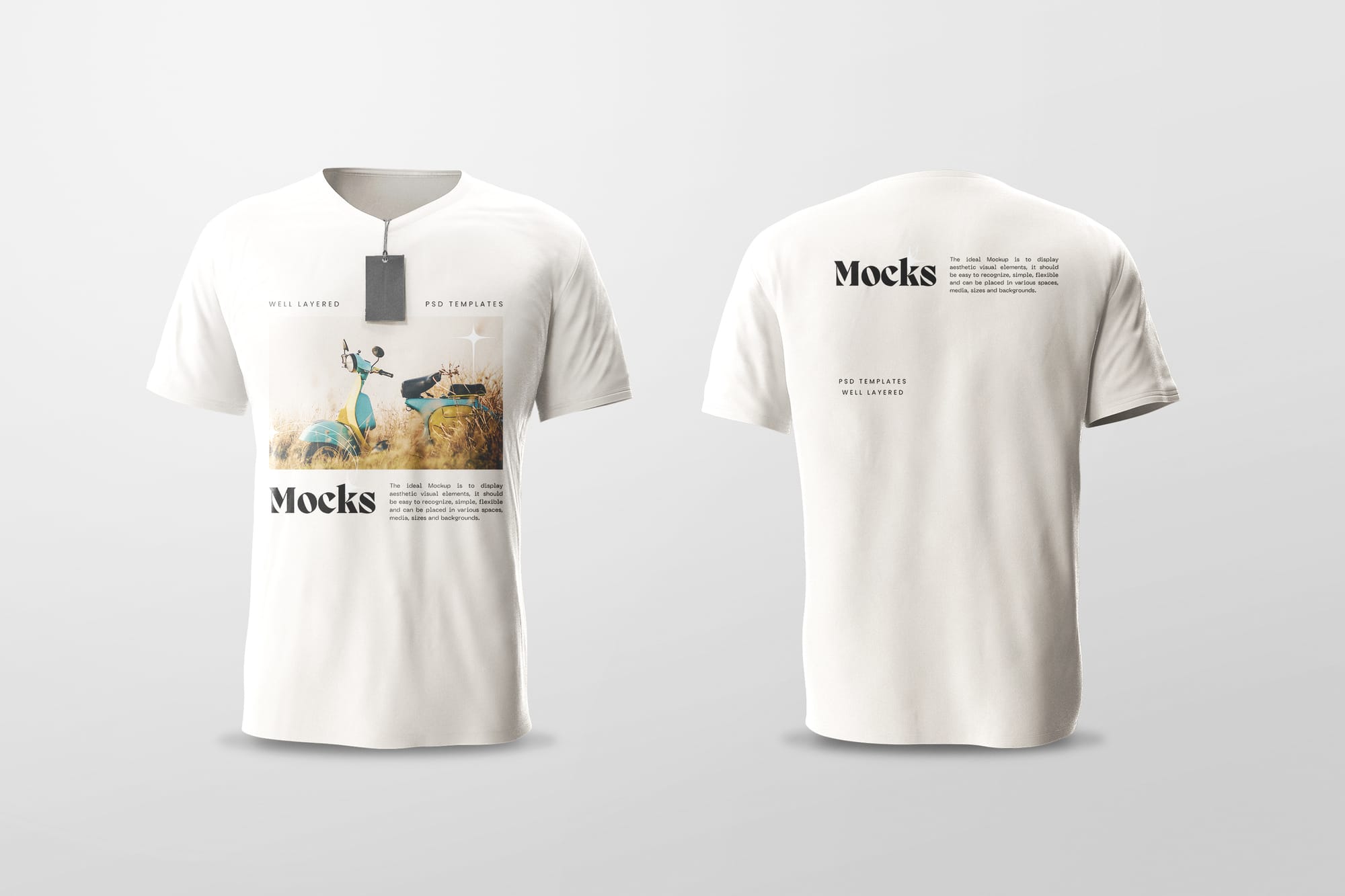 Front and Back Men V-Neck T-Shirt Mockup