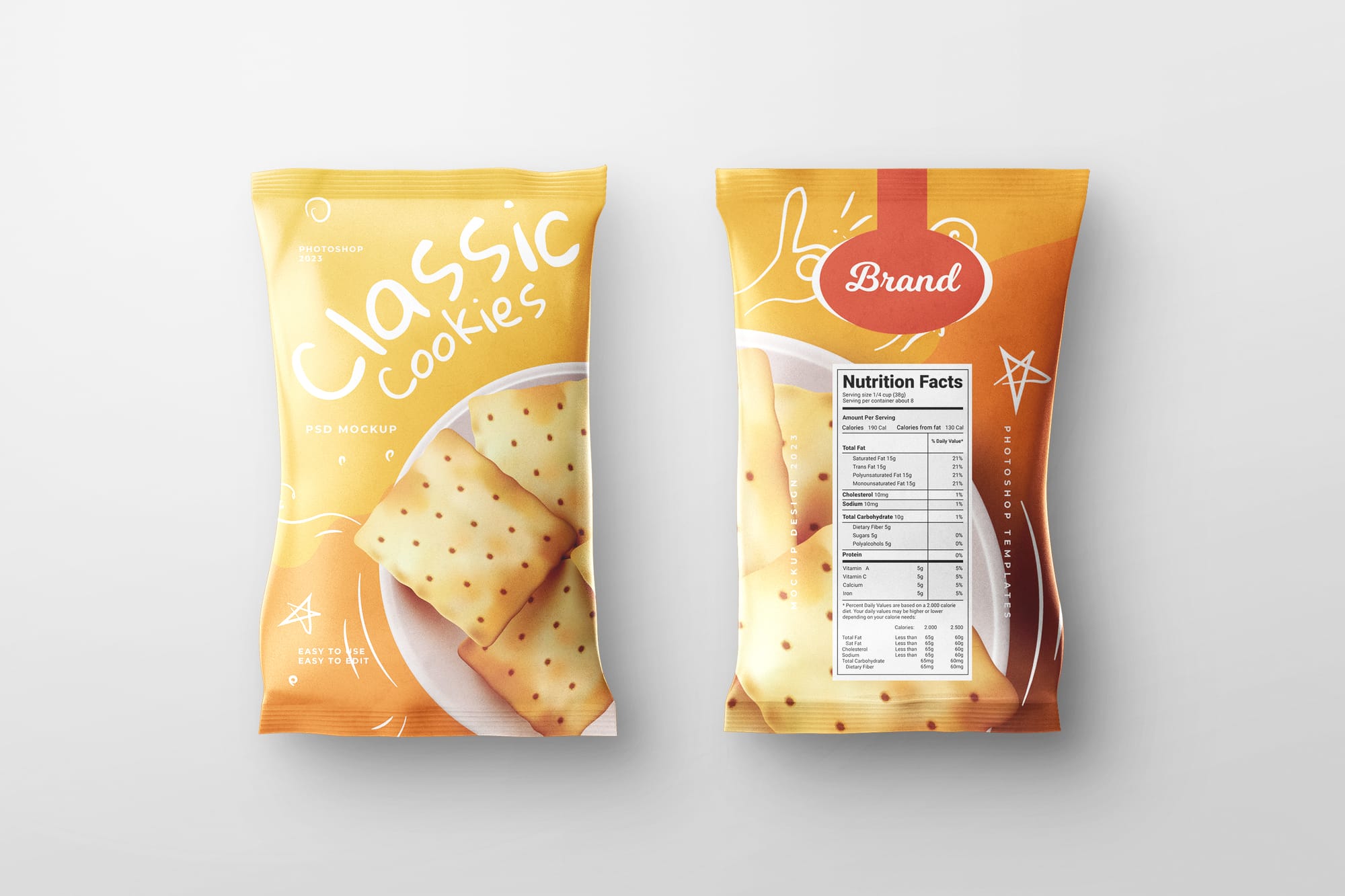 Photoshop Front and Back Snacks Bag Mockup