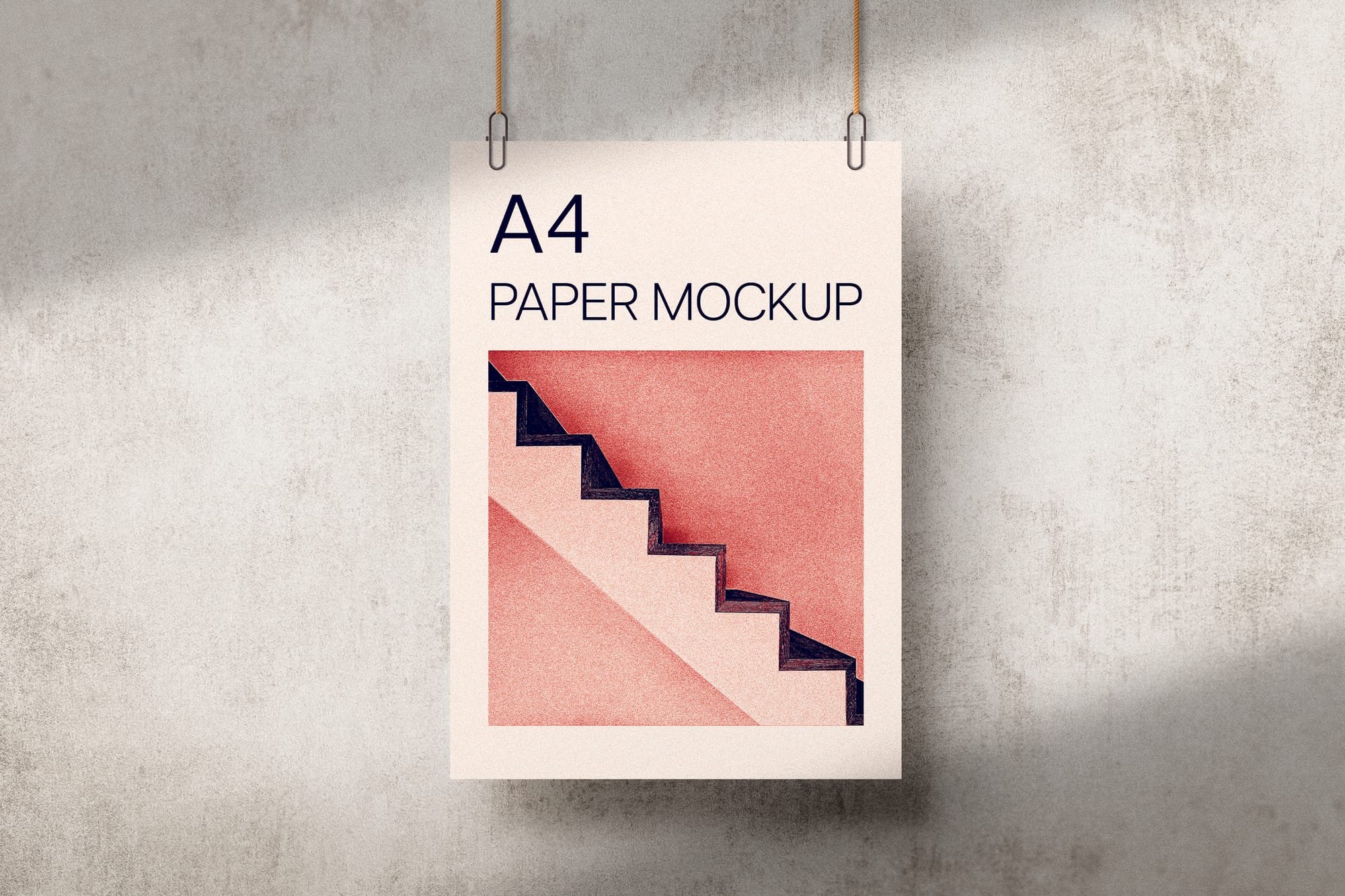 Photoshop Hanging A4 Paper Mockup on Wall