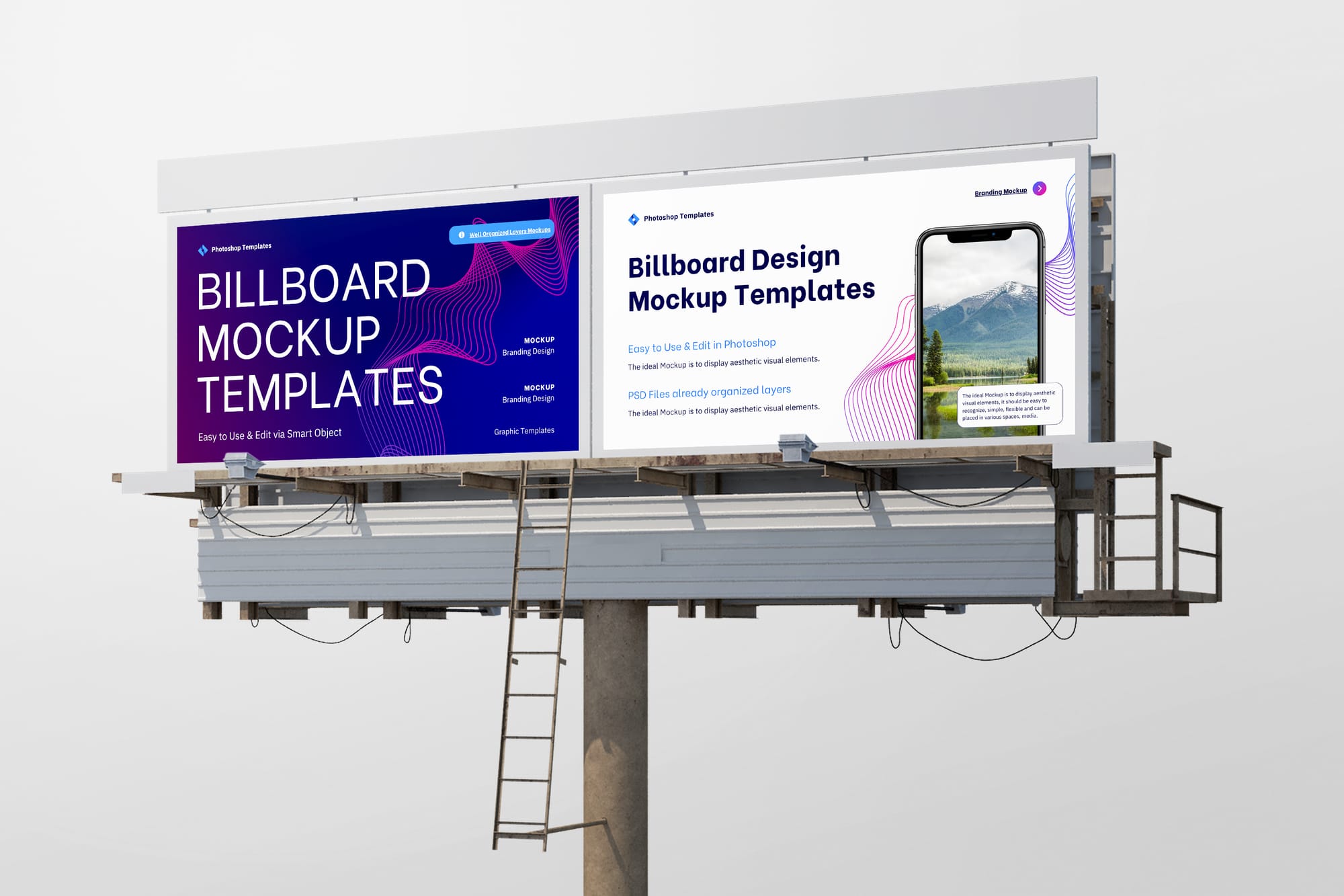 Photoshop Left View of Double Billboard Mockup