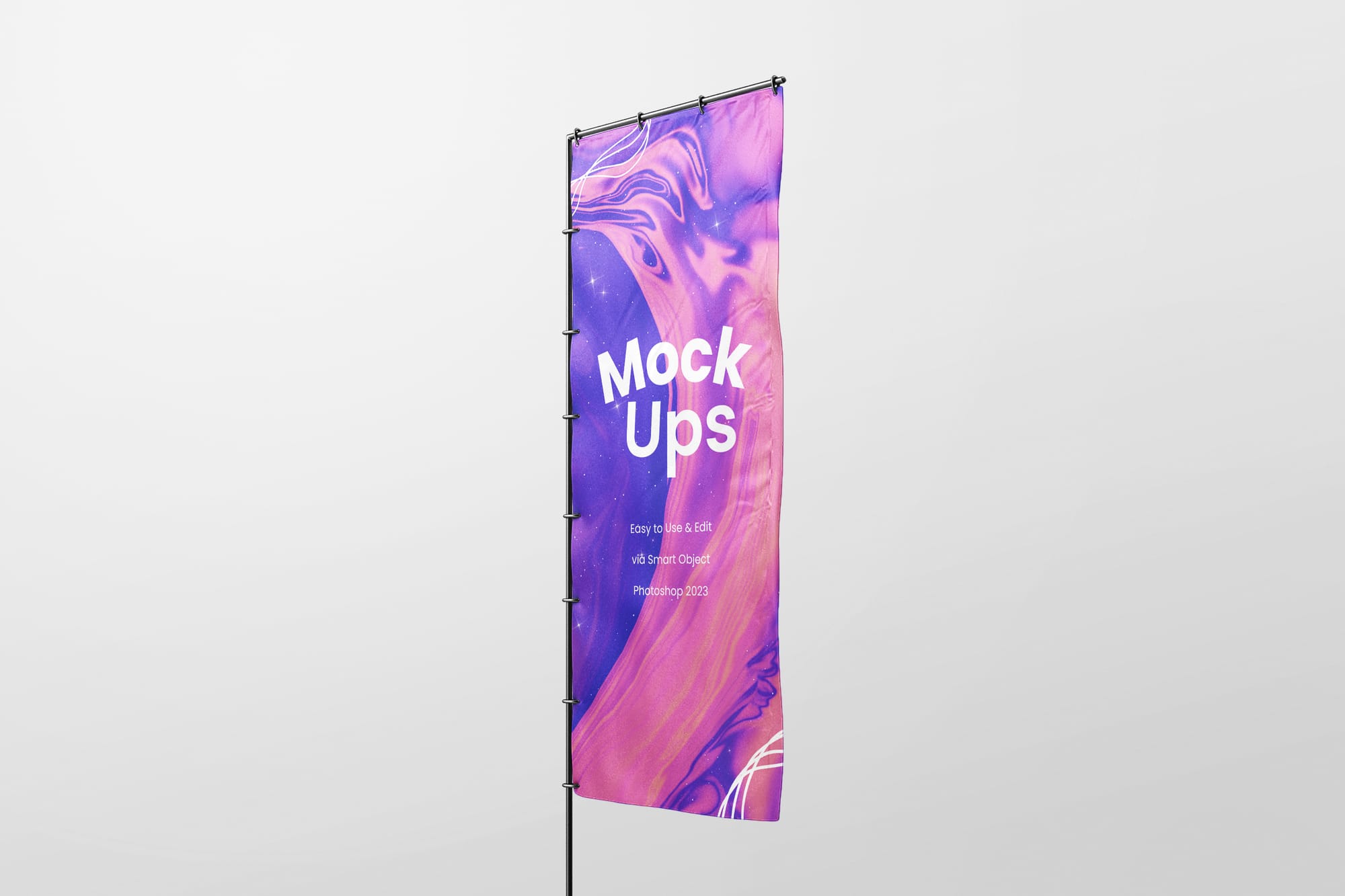 Photoshop Left View of Feathers Flag Sign Mockup