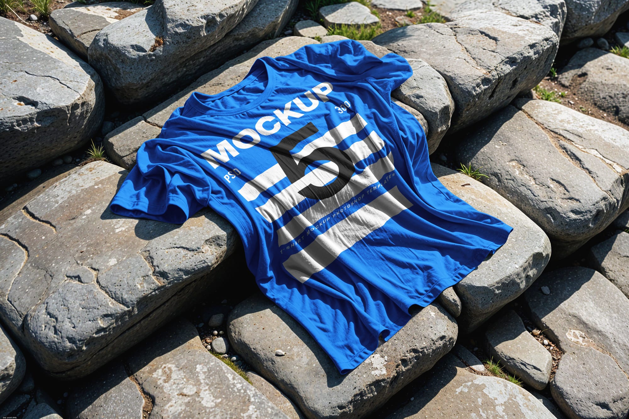 T-Shirt Mockup On Stone Stair