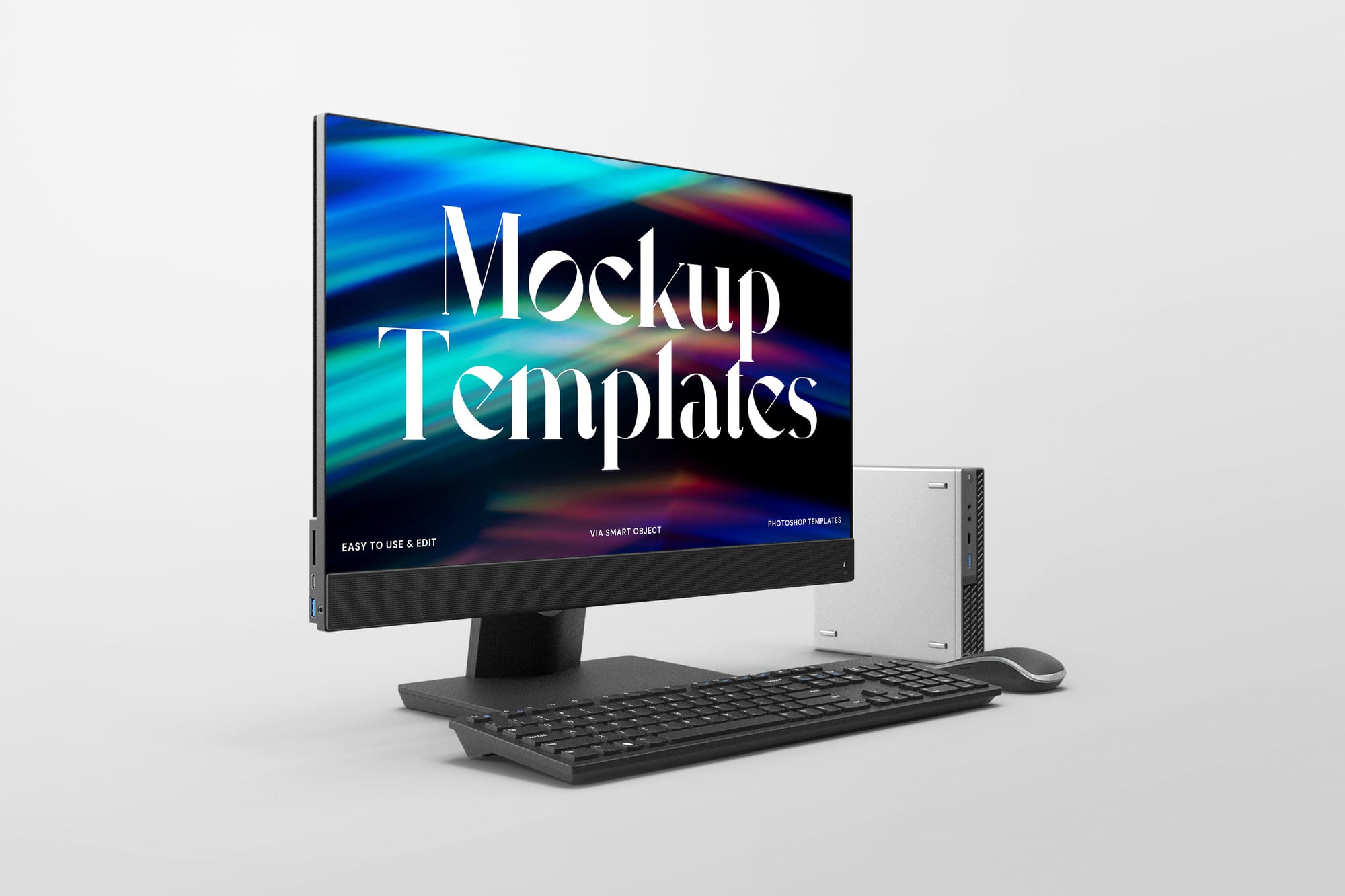 Photoshop Right View of PC Desktop Set Mockup