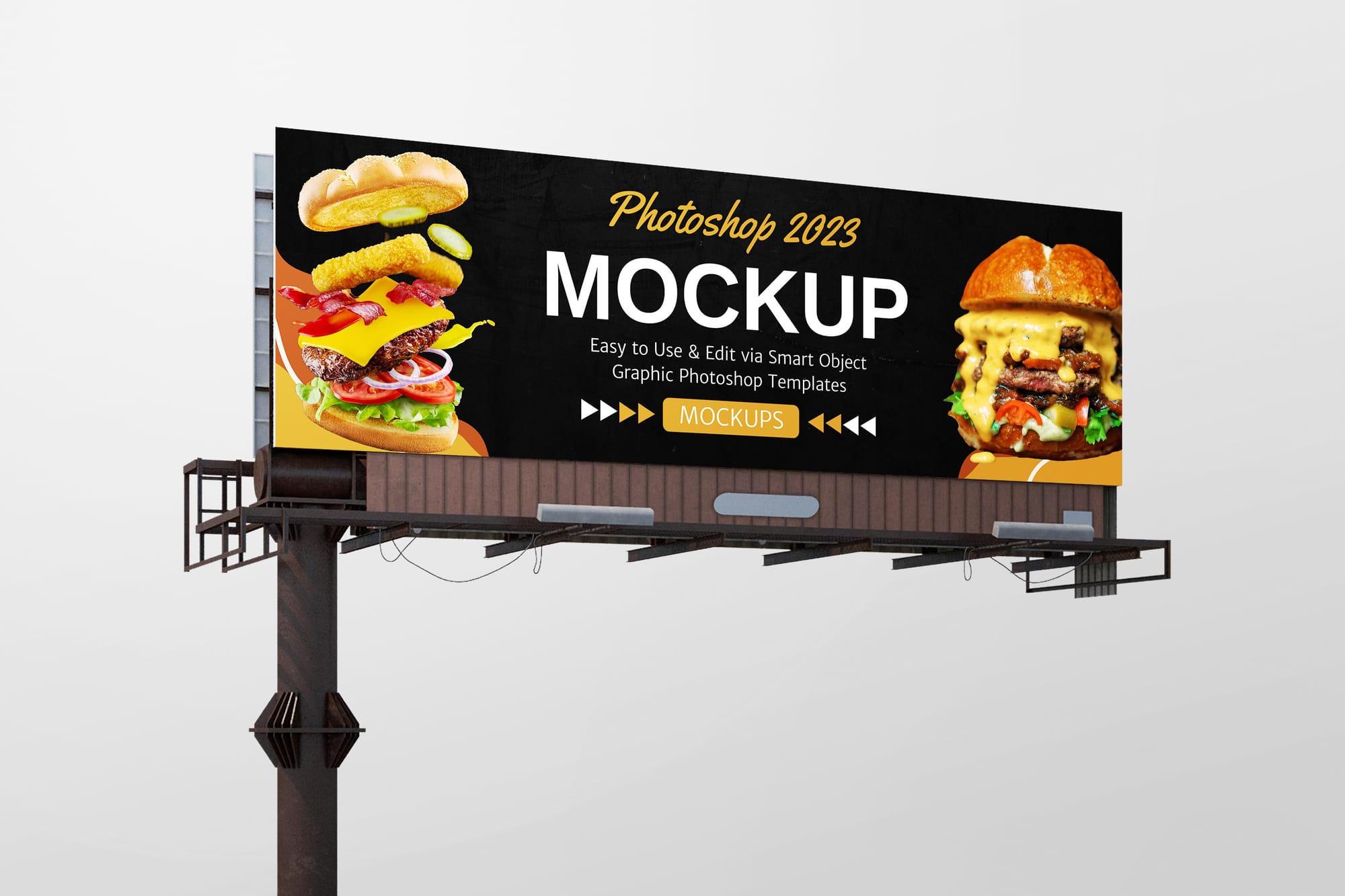 Photoshop Right View of Sign Bill Board Mockup