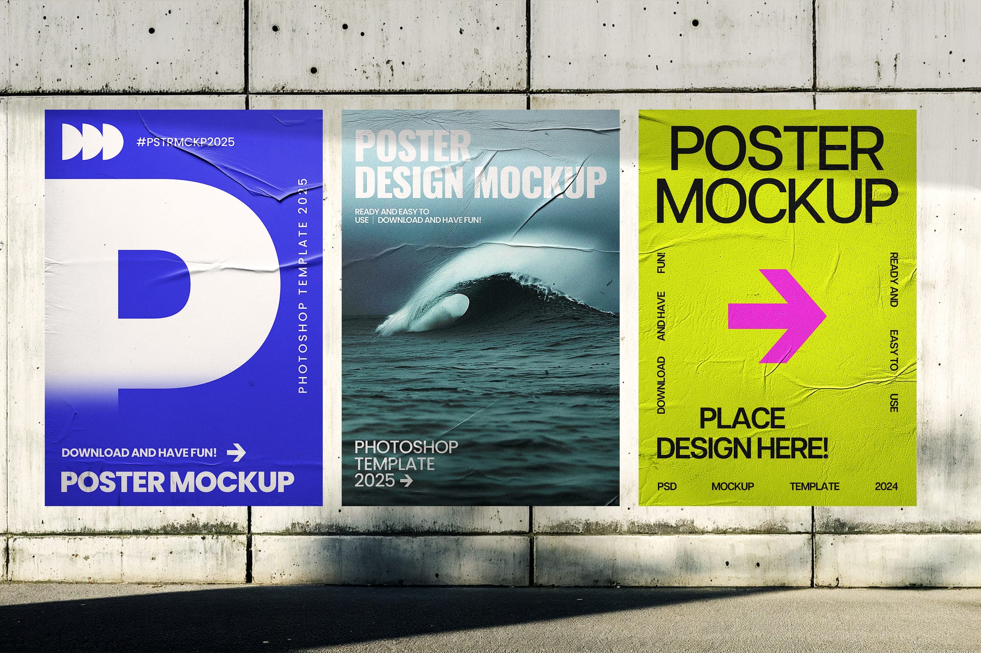 Three Glued Poster Mockup