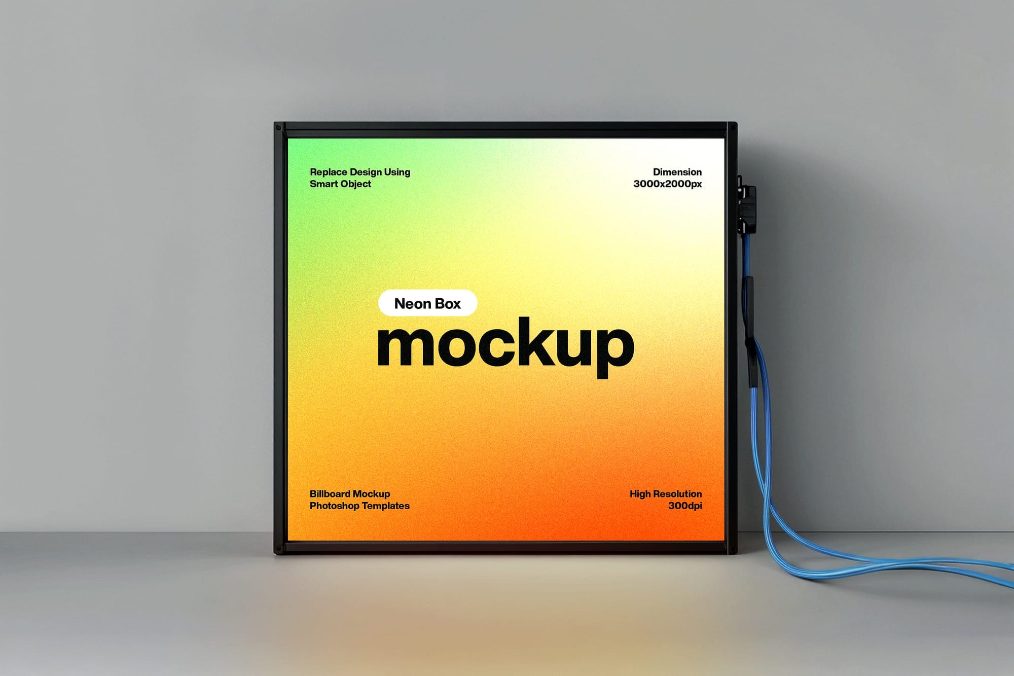 Neon Box Billboard Mockup with Cable