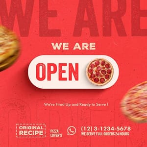 Photoshop We Are Open Pizza Exobites Instagram Post