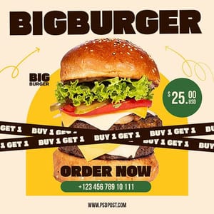 Photoshop Buy 1 Get 1 Order Now Big Burger Instagram Post