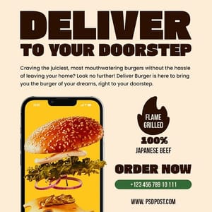 Photoshop Deliver To Your Doorstep Big Burger Instagram Post