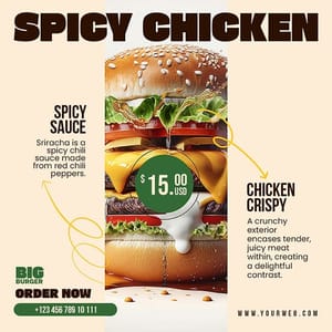 Photoshop Spicy Chicken Big Burger Instagram Post