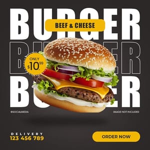 Photoshop Beef & Cheese Burger Fast Food Instagram Post