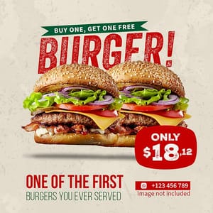 Photoshop Buy One Get One Free Burger Instagram Post