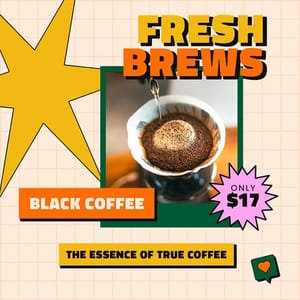 Photoshop Fresh Brews Black Coffee Verdegreen Instagram Post