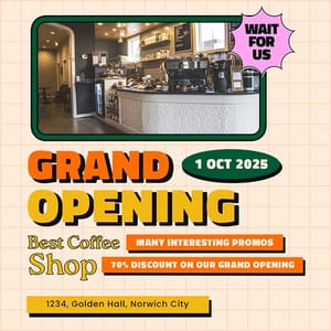 Photoshop Grand Opening Coffee Store Retro Verdegreen Instagram Post