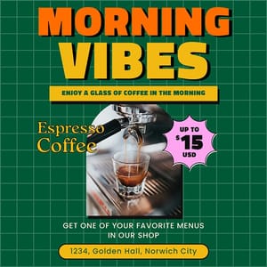 Photoshop Morning Vibes Coffee Retro Verdegreen Instagram Post