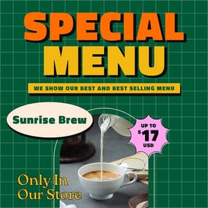 Photoshop Special Menu Coffee Retro Verdegreen Instagram Post