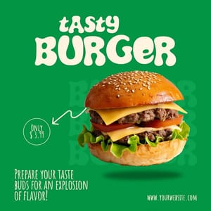 Photoshop Tasty Burger With Green Background Instagram Post