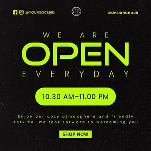 Photoshop Yes We Are Open Everyday Chespe Neon Instagram Post