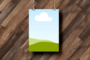 Canva Hanging Poster Mockup on Dark Oak Wood