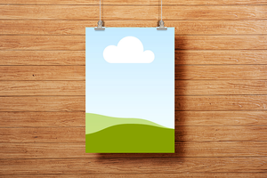 Canva Hanging Poster Mockup on Wood Wall Background