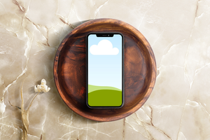 Canva Phone Mockup on Marble Podium