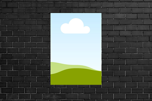 Canva Poster Mockup on Black Brick Wall