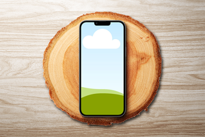 Canva iPhone 13 Pro Mockup On Wooden Podium