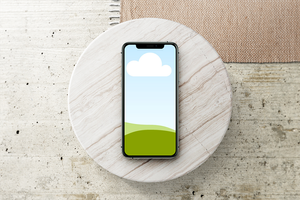 Canva iPhone 13 Pro Mockup on Marble Podium Top of Mat