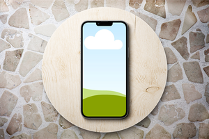 Canva iPhone 13 Pro Mockup on Wood Background Podium