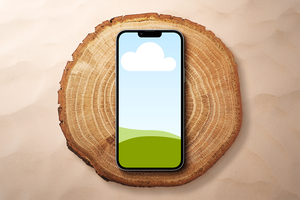 Canva iPhone 13 Pro Mockup on Wooden Cut