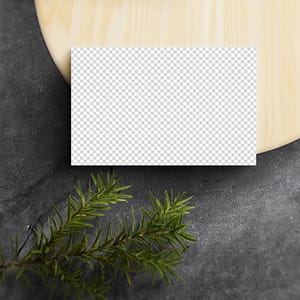 PNG Business Card On Round Wood & Grey Texture Background Mockup